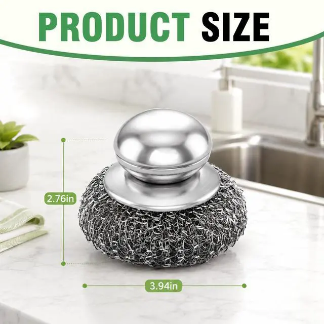 Alt view image 7 of 7 - 3Pcs Steel Wool Scrubber with Handle,Stainless Scrubber Set for Cleaning Dishes Stoves Pots