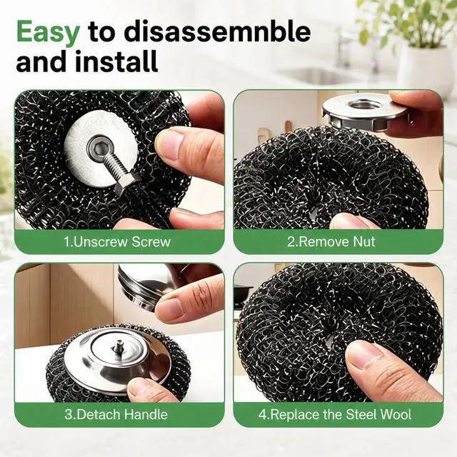 Alt view image 6 of 7 - 3Pcs Steel Wool Scrubber with Handle,Stainless Scrubber Set for Cleaning Dishes Stoves Pots