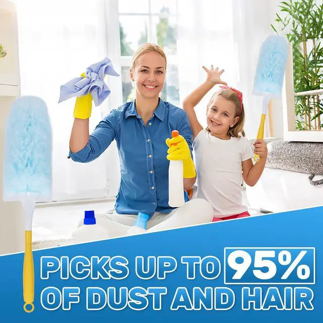 Alt view image 2 of 5 - 40 Count Duster Refills Compatible with Swiffer Duster,360° Heavy Duty Multi Surface Duster Refills with 4X Microfibers for Cleaning with 2 Handle