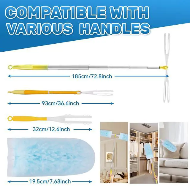 Alt view image 4 of 5 - 40 Count Duster Refills Compatible with Swiffer Duster,360° Heavy Duty Multi Surface Duster Refills with 4X Microfibers for Cleaning with 2 Handle