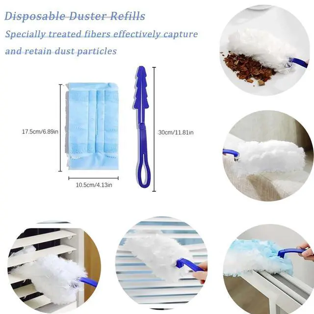 Alt view image 3 of 6 - 30 Pack Duster Refills Compatible with Swiffer Duster, Heavy Duty Multi Surface Duster Replacement with 1 Extra Handle for Cleaning Furniture, Blinds, Ceiling Fans and Car