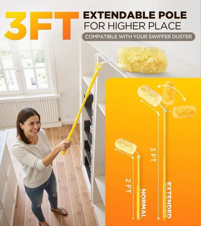 Alt view image 4 of 6 - Heavy Duty Duster Refill Kit for Swiffer Duster with 3 ft Extension Pole & 20 Count Refills, 4X Microfibers Multisurface Dusters for Cleaning Home, Celling Fan, Blinds, Vent & Shelves
