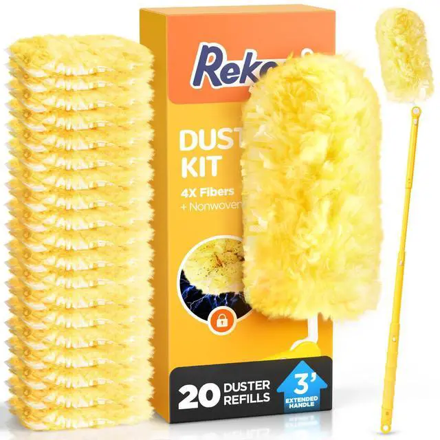 Main image of Heavy Duty Duster Refill Kit for Swiffer Duster with 3 ft Extension Pole & 20 Count Refills, 4X Microfibers Multisurface Dusters for Cleaning Home, Celling Fan, Blinds, Vent & Shelves