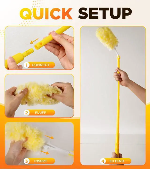 Alt view image 5 of 6 - Heavy Duty Duster Refill Kit for Swiffer Duster with 3 ft Extension Pole & 20 Count Refills, 4X Microfibers Multisurface Dusters for Cleaning Home, Celling Fan, Blinds, Vent & Shelves