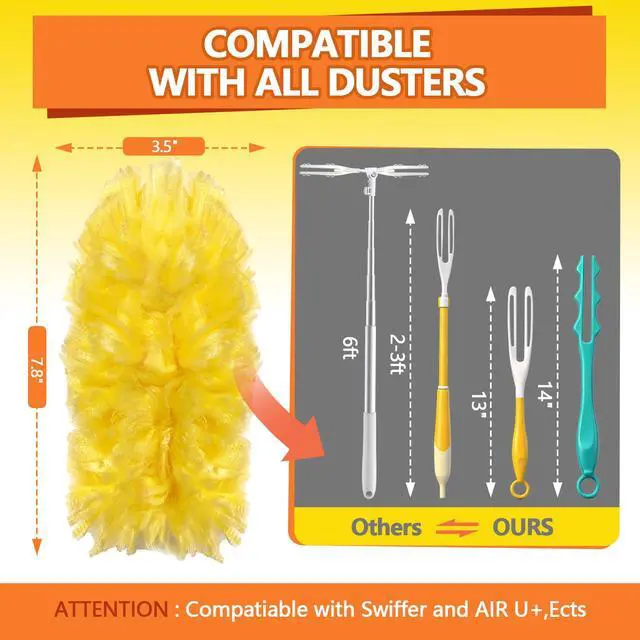 Alt view image 2 of 7 - Heavy Duty Duster Refills for Swiffer Duster (40 Count) | 360° Unscented Disposable Multisurface Dusters with 1 Handle- for Home, Blinds, Fans & Corners, Yellow