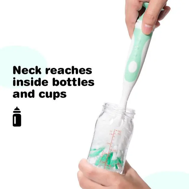 Alt view image 3 of 7 - Baby Bottle Brush with One Base Hidden Nylon Nipple Cleaner, Stand Suction Cup,2 Pack Straw Brushes,1 Pack Sponge Nipple,1 Piece Replacement Head, Green