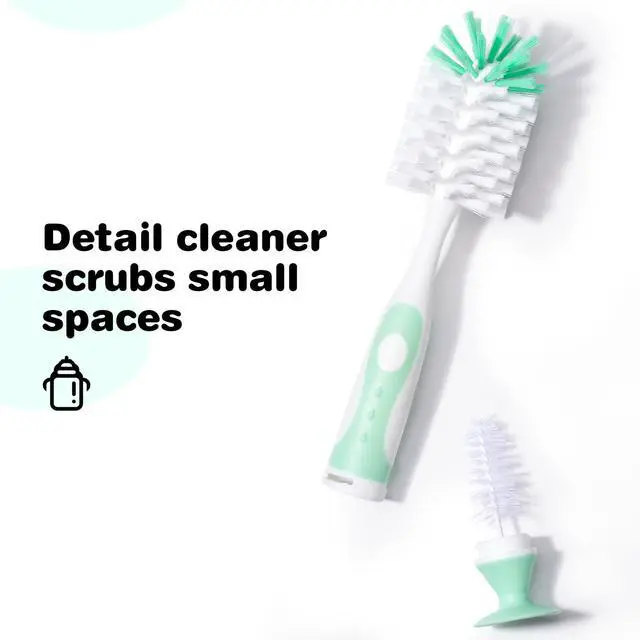 Alt view image 5 of 7 - Baby Bottle Brush with One Base Hidden Nylon Nipple Cleaner, Stand Suction Cup,2 Pack Straw Brushes,1 Pack Sponge Nipple,1 Piece Replacement Head, Green