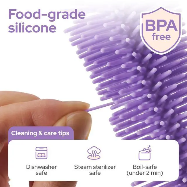 Alt view image 2 of 7 - 7-in-1 Baby Bottle Brush Set, BPA Free Silicone Baby Bottle Cleaning Kit with No Scratch Dual-Headed Brush, Nipple Brushes,Soap Dispenser & Drying Rack,Travel Cleaner with Storage Case,Purple