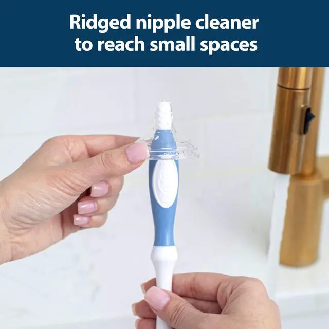 Alt view image 4 of 7 - Deluxe Bottle Brush for Cleaning Baby Bottles, Nipples, and Sippy Cups with Suction Cup Stand and Vent Brush, BPA-Free, Blue, 1-Pack (Packaging and Color May Vary)