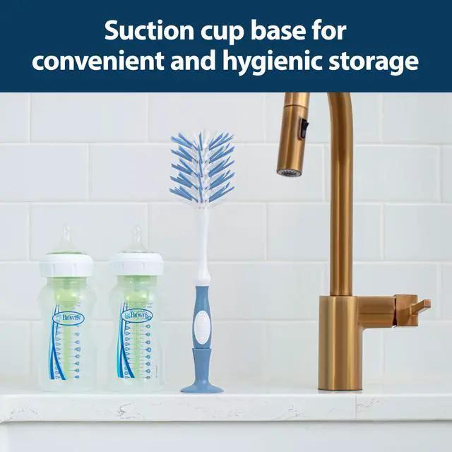 Alt view image 6 of 7 - Deluxe Bottle Brush for Cleaning Baby Bottles, Nipples, and Sippy Cups with Suction Cup Stand and Vent Brush, BPA-Free, Blue, 1-Pack (Packaging and Color May Vary)