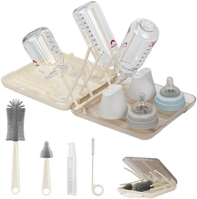 Main image of Baby Bottle Cleaning Kit, 6-in-1 Bottle Brush Set with Nipple Brush, Straw Cleaner, Drying Rack and Travel Storage Case