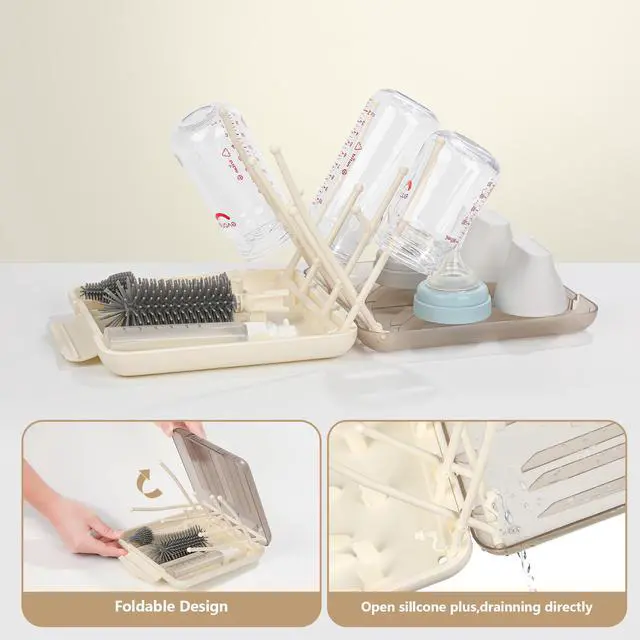 Alt view image 3 of 6 - Baby Bottle Cleaning Kit, 6-in-1 Bottle Brush Set with Nipple Brush, Straw Cleaner, Drying Rack and Travel Storage Case