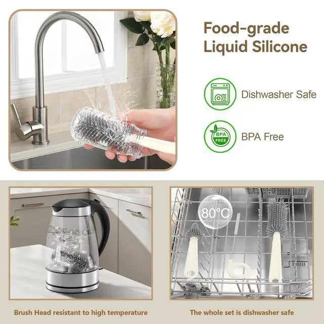 Alt view image 4 of 6 - Baby Bottle Cleaning Kit, 6-in-1 Bottle Brush Set with Nipple Brush, Straw Cleaner, Drying Rack and Travel Storage Case