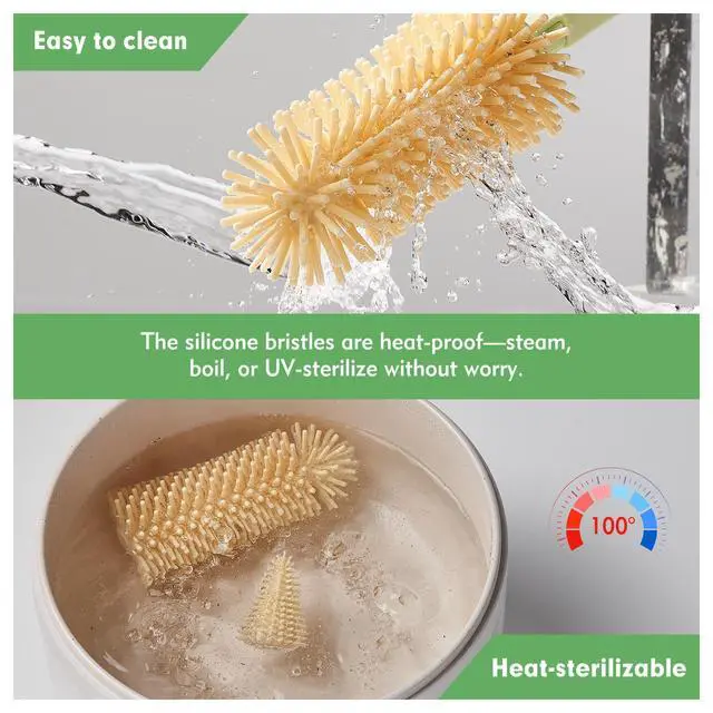 Alt view image 3 of 7 - Baby Bottle Brush Set - Baby Bottle Cleaner Kit with Nipple Brush, Silicone Bottle Brush, Straw Cleaner Brush, Soap Dispenser, Bottle Drying Rack - 7 in 1 Bottle Cleaning Tool Set for Home and Travel