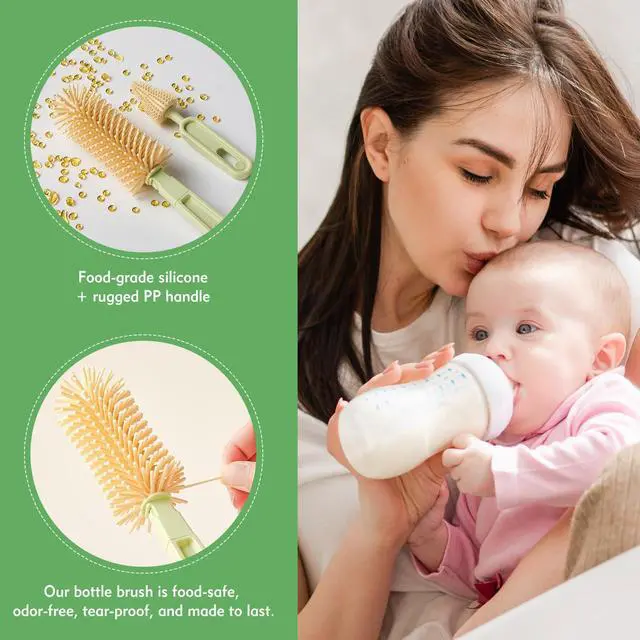 Alt view image 4 of 7 - Baby Bottle Brush Set - Baby Bottle Cleaner Kit with Nipple Brush, Silicone Bottle Brush, Straw Cleaner Brush, Soap Dispenser, Bottle Drying Rack - 7 in 1 Bottle Cleaning Tool Set for Home and Travel