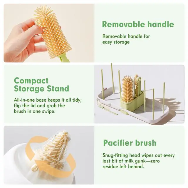 Alt view image 6 of 7 - Baby Bottle Brush Set - Baby Bottle Cleaner Kit with Nipple Brush, Silicone Bottle Brush, Straw Cleaner Brush, Soap Dispenser, Bottle Drying Rack - 7 in 1 Bottle Cleaning Tool Set for Home and Travel