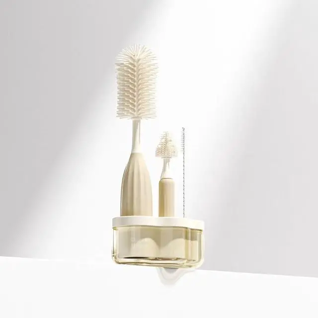 Main image of Baby Bottle Brush Kit with Push-Press Bubble and Drying Rack for Bottle Cleaning, Bendable Bottle Cleaner Brush for Baby Bottles, Breast Pumps, Nipples, Straws and More. Perfect for Home&Travel (Pink)