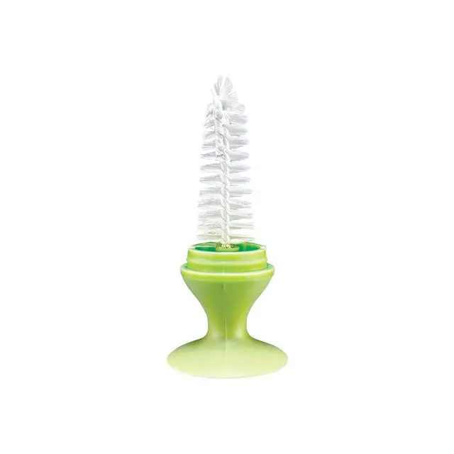 Alt view image 2 of 4 - 2-in-1 Baby Bottle Brush with Stand - Soft Nylon Bristles - Dishwasher Safe - Bottle and Nipple Cleaning Tool - Blue/Green