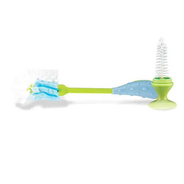 Alt view image 3 of 4 - 2-in-1 Baby Bottle Brush with Stand - Soft Nylon Bristles - Dishwasher Safe - Bottle and Nipple Cleaning Tool - Blue/Green