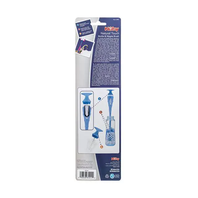 Alt view image 4 of 4 - 2-in-1 Baby Bottle Brush with Stand - Soft Nylon Bristles - Dishwasher Safe - Bottle and Nipple Cleaning Tool - Blue/Green
