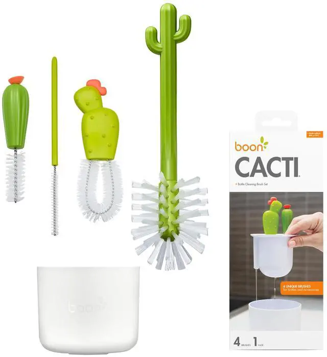 Main image of Cacti Bottle Cleaning Brush Set - Includes Bottle Brush, Nipple Brush, Detail Brush, and Straw Brush - Baby Bottle Brush Set for Bottle Drying Rack - Baby Essentials - 4 Count