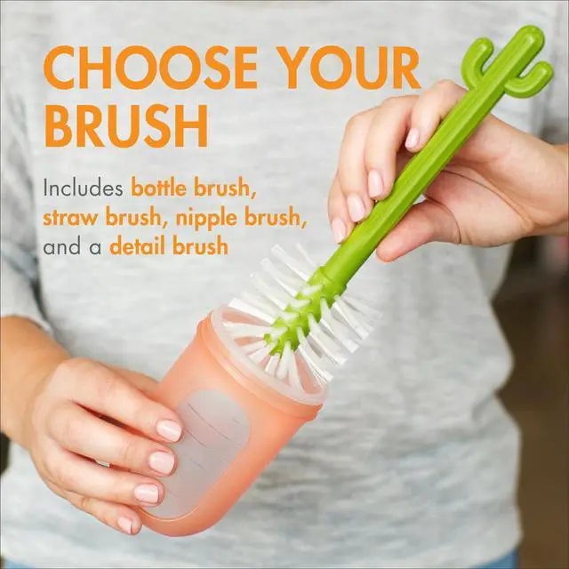 Alt view image 3 of 7 - Cacti Bottle Cleaning Brush Set - Includes Bottle Brush, Nipple Brush, Detail Brush, and Straw Brush - Baby Bottle Brush Set for Bottle Drying Rack - Baby Essentials - 4 Count