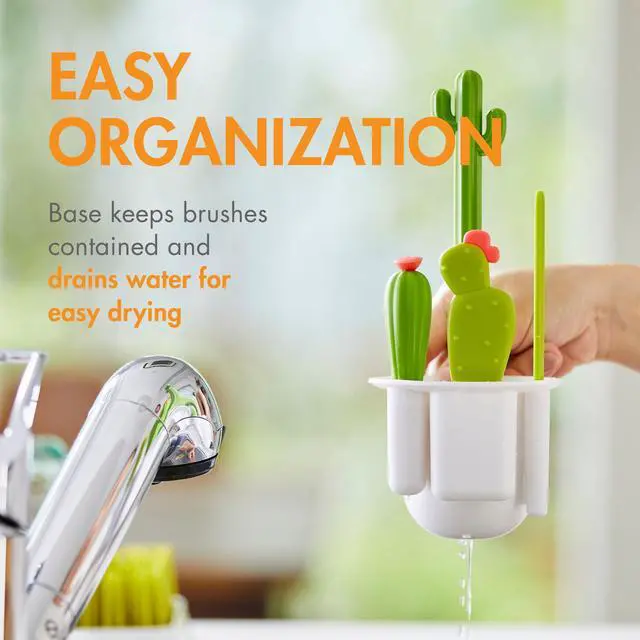 Alt view image 6 of 7 - Cacti Bottle Cleaning Brush Set - Includes Bottle Brush, Nipple Brush, Detail Brush, and Straw Brush - Baby Bottle Brush Set for Bottle Drying Rack - Baby Essentials - 4 Count