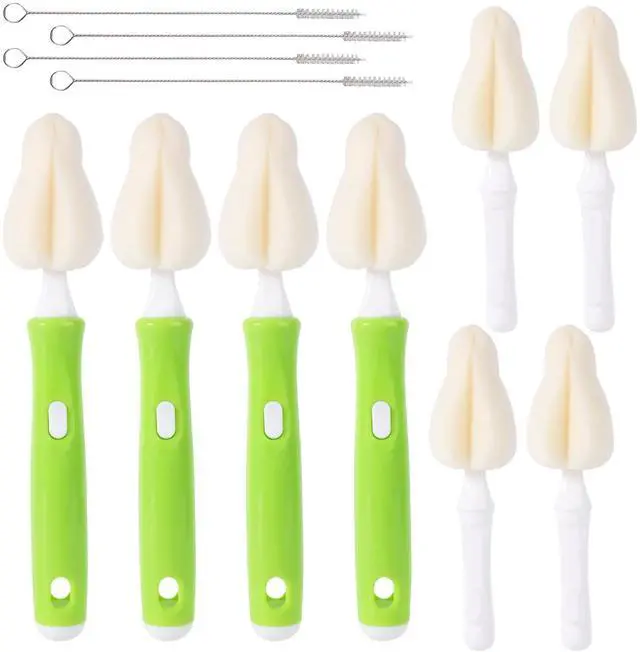 Main image of 12pcs Sponge Nipple Bottle Brushes Set, Includes Bottle Nipple Cleaners with Replacement Brush Heads & Straw Brushes for Cleaning Baby Food Feeders Cups Straws