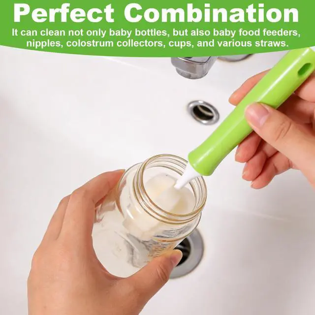 Alt view image 5 of 7 - 12pcs Sponge Nipple Bottle Brushes Set, Includes Bottle Nipple Cleaners with Replacement Brush Heads & Straw Brushes for Cleaning Baby Food Feeders Cups Straws