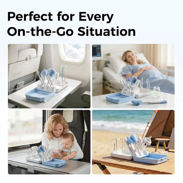 Alt view image 7 of 7 - Bottle Brush Set, 9-in-1 Bottle Cleaner Kit, Includes Bent Neck Bottle Brush, Nipple Cleaning Brush, Straw Brush, Soap Dispenser, Pry Tool, Storage Case & Drying Rack, Baby Travel Essentials