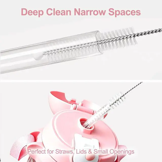 Alt view image 4 of 7 - Bottle Brush Set 3-in-1, Including Long Handle Silicone Bottle Brush, Detail Cleaner, Straw Brush, Non Scratch Cleaning Brushes for Water Bottles, Tumblers and Glass (Pink)