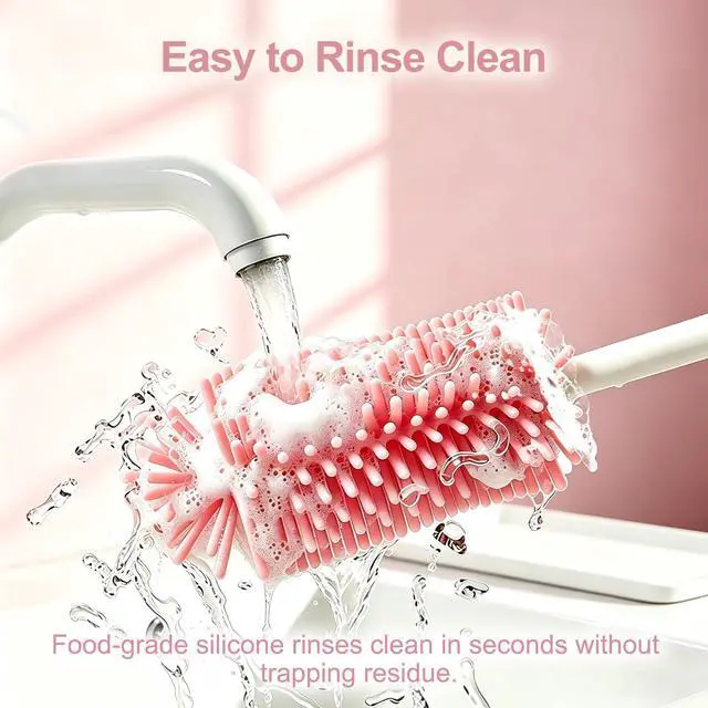 Alt view image 5 of 7 - Bottle Brush Set 3-in-1, Including Long Handle Silicone Bottle Brush, Detail Cleaner, Straw Brush, Non Scratch Cleaning Brushes for Water Bottles, Tumblers and Glass (Pink)