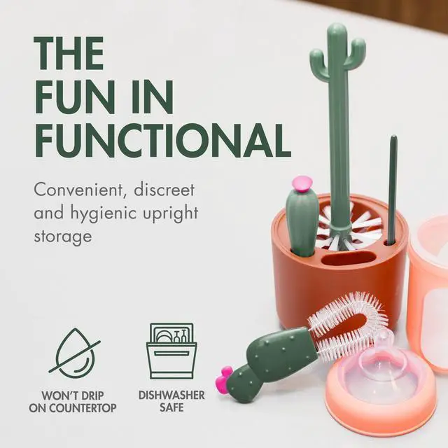 Alt view image 2 of 7 - Cacti Bottle Cleaning Brush Set, Terracotta , 4 Piece Set