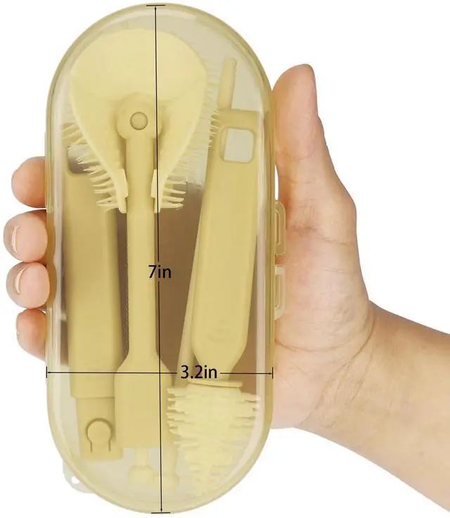 Alt view image 3 of 5 - Portable Baby Bottle Brush Set 5-in-1 Silicone Baby Bottle Cleaner Kit with Nipple Brush, Straw Brush, Drying Rack & Travel Case BPA-Free, Bottle Washing Set for On-the-Go (Light Yellow)