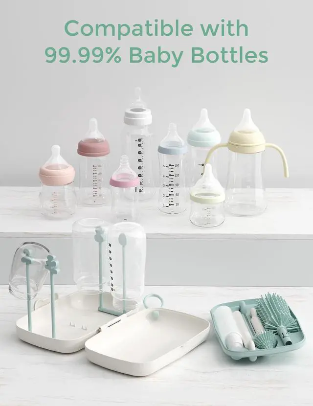 Alt view image 3 of 7 - 7-in-1 Baby Bottle Brush Set with Drying Rack, Green