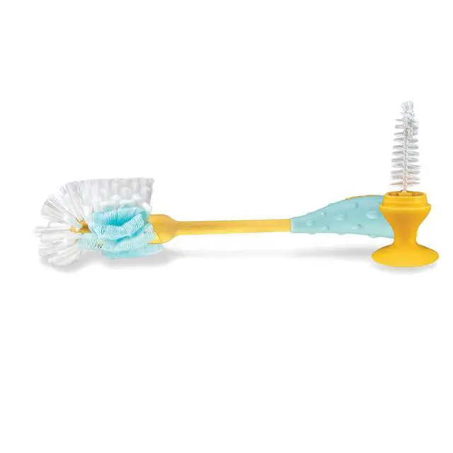 Alt view image 2 of 3 - 2-in-1 Baby Bottle Brush with Stand - Soft Nylon Bristles - Dishwasher Safe - Bottle and Nipple Cleaning Tool - Pink/Purple