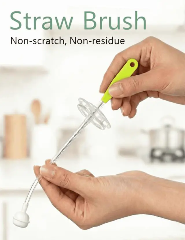 Alt view image 7 of 7 - Baby Bottle Brush Set 4 in 1, Baby Bottle Cleaner, with 1P Nylon Bottle Brush, 1P Bottle Cap Brushes, 2P Straw Brushes, Bottle Brush with Nipple Cleaner and Suction Cup, BPA-Free(Green)
