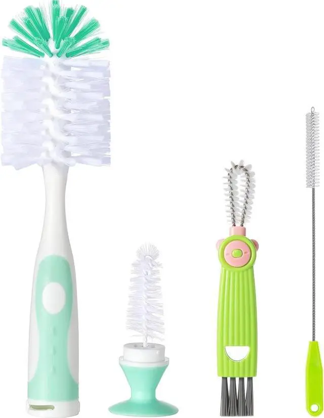 Main image of Baby Bottle Brush Set 4 in 1, Baby Bottle Cleaner, with 1P Nylon Bottle Brush, 1P Bottle Cap Brushes, 2P Straw Brushes, Bottle Brush with Nipple Cleaner and Suction Cup, BPA-Free(Green)