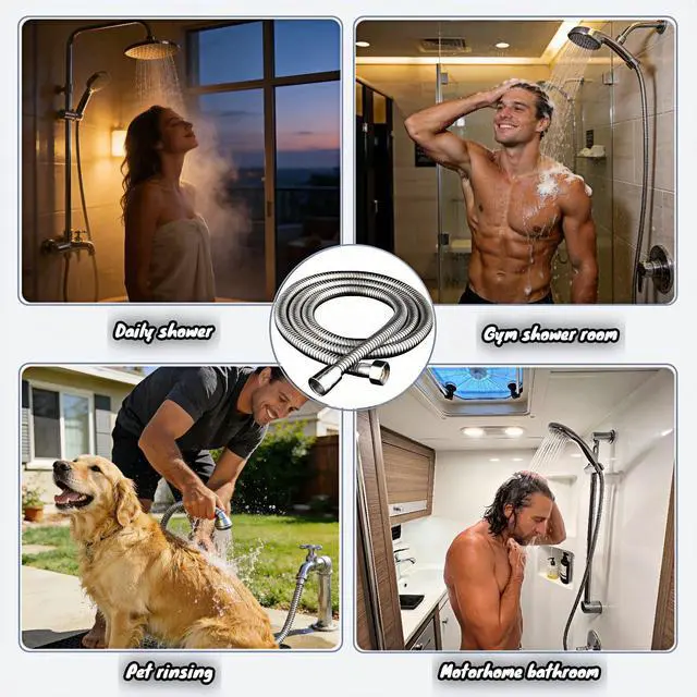 Alt view image 5 of 7 - 118" Extra Long Shower Hose, 304 Stainless Steel, Leak-Proof & Tangle-Free, Easy Install, Fits Most Showers, Chrome (118.0, Inches)