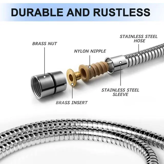 Alt view image 3 of 7 - Shower Hose, 79 Inches Extra Long Stainless Steel Handheld Shower Head Hose with Brass Insert and Nut, Flexible, Chrome