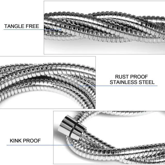 Alt view image 4 of 7 - Shower Hose, 79 Inches Extra Long Stainless Steel Handheld Shower Head Hose with Brass Insert and Nut, Flexible, Chrome