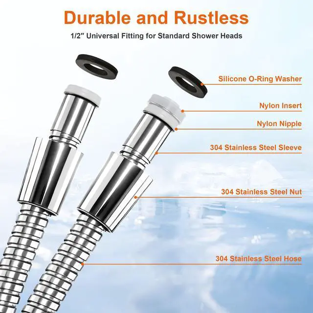 Alt view image 2 of 6 - 72 Inch Shower Hose for Handheld Shower Head, 304 Stainless Steel