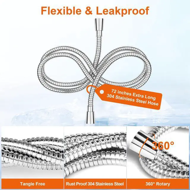 Alt view image 3 of 6 - 72 Inch Shower Hose for Handheld Shower Head, 304 Stainless Steel