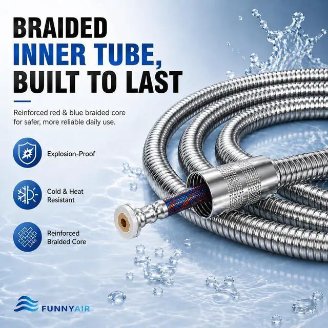 Alt view image 2 of 7 - 79-inch Stainless Steel Anti-Burst Replacement Shower Hose, Chrome