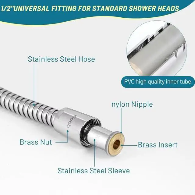 Alt view image 2 of 7 - Shower Hose Extra Long 79 Inch, Stainless Steel Handheld Shower Head Hose Replacement with G1/2 Brass Connectors, Flexible Anti-Kink Shower Hose Extension for Bathroom, Pet Bathing & Cleaning
