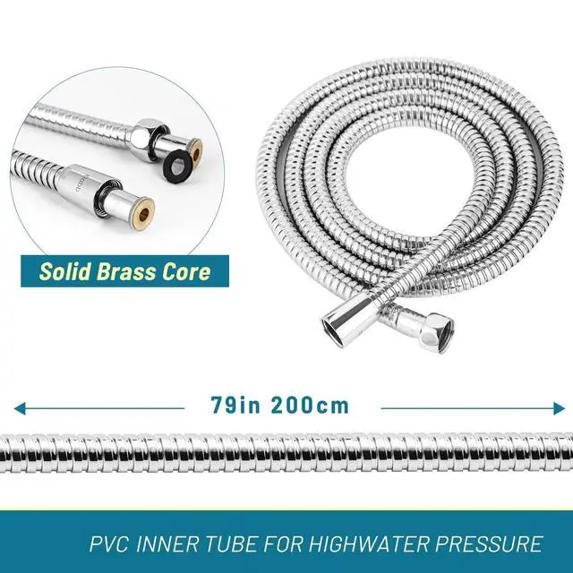 Alt view image 3 of 7 - Shower Hose Extra Long 79 Inch, Stainless Steel Handheld Shower Head Hose Replacement with G1/2 Brass Connectors, Flexible Anti-Kink Shower Hose Extension for Bathroom, Pet Bathing & Cleaning