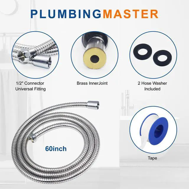 Alt view image 4 of 7 - Shower Hose 60 Inches Stainless Steel Handheld Shower Head Hose Replacement with Brass Nut Long Fexible Shower Hose Extension