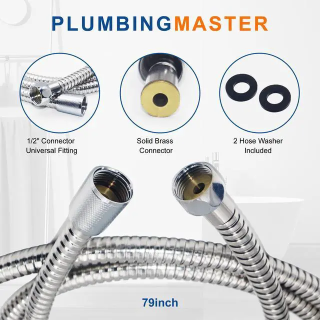 Alt view image 6 of 7 - Shower Hose 60 Inches Stainless Steel Handheld Shower Head Hose Replacement with Brass Nut Long Fexible Shower Hose Extension