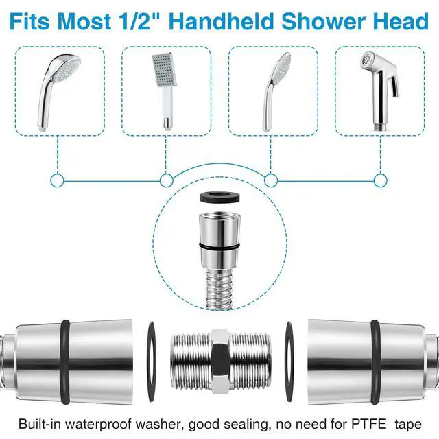 Alt view image 4 of 7 - 1 Pack 39 Inch Shower Hose with Shower Extension Connector
