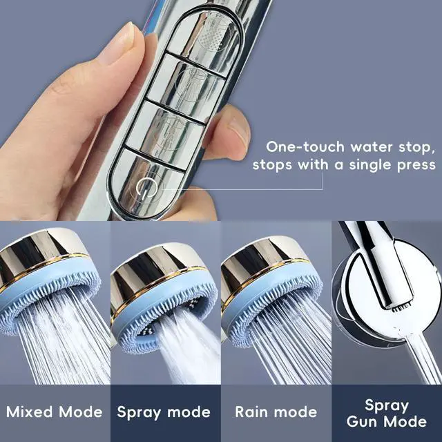 Alt view image 2 of 7 - High Pressure Shower Head with Handheld with 4 Detachable Spray Modes and ON/OFF Pause Switch Detachable Filtered Showerhead ABS Rust-Resistant Material Chrome Polish